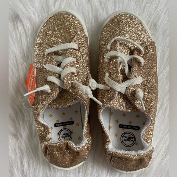 Wonder Nation Shoes Girls Size 3 Gold Sparkly Slip On Stretchy Back - Picture 4 of 6